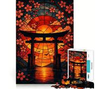 Puzzle de 1000 pièces Porte Torii en vitrail au Coucher du Soleil », idéal pour Adultes, défi cérébral, Jeu de Groupe, découpe Nette, Joli Cadeau 38x26cm