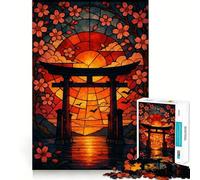 Puzzle de 1000 pièces Porte Torii en vitrail au Coucher du Soleil pour Adolescents 38x52cm Renforce la mémoire, Simple et Amusant, de qualité supérieure, Un Cadeau mémorable