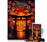 Puzzle de 1000 pièces Porte Torii en vitrail au Coucher du Soleil », pour Adultes et Adolescents, Jeu cognitif et ludique, Motif à Assembler, Cadeau Festif 50x75cm