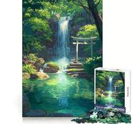 Puzzle de 1000 pièces Porte Torii et Cascade sereine pour Adultes, Jouet Intelligent et ludique, idéal pour la Maison Bords Nets, Article de Noël idéal (50x75cm)
