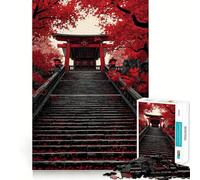 Puzzle de 1000 pièces Porte Torii Rouge et marches en Pierre pour Adolescents Jeu de réflexion et de création Collective Découpe Nette et Amusante Objet de Collection (50x75cm)