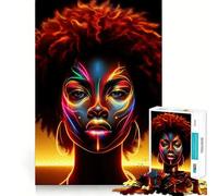 Puzzle de 1000 pièces Portrait Afro néon pour Adolescents, idéal pour renforcer la mémoire, se détendre à la Maison, Bords Nets, Cadeau précieux (38x52cm)