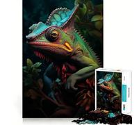 Puzzle de 1000 pièces Portrait de caméléon Découpe précise Puzzle logique Artistique Jeu de Loisirs Amusant Décoration Murale de Noël (38x52cm)