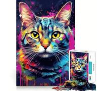 Puzzle de 1000 pièces Portrait de chat avec effet coulures de peinture pour adolescents idéal pour renforcer les souvenirs passer des moments paisibles et offrir un cadeau classique de qualité 50x75cm