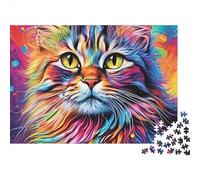 Puzzle de 1000 pièces « Portrait de Chat coloré », Visage de Chat Arc-en-Ciel en Gros Plan, pour Adultes à partir de 12 Ans, Jeu éducatif, décoration intérieure, défi, Anniversaire, 38 x 26 cm