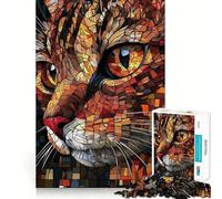 Puzzle de 1000 pièces Portrait de Chat en mosaïque Découpe précise Jeu Intelligent et Relaxant Décoration de Noël (38x26cm)