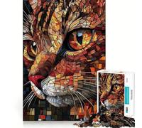 Puzzle de 1000 pièces Portrait de Chat en mosaïque Jeu d'assemblage Facile Cadeau Intelligent et ludique Décoration de Noël (50x75cm)