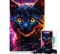 Puzzle de 1000 pièces Portrait de Chat néon pour Adolescents, idéal pour améliorer la mémoire, Passe-Temps Silencieux, Bords Nets, Cadeau d'anniversaire (38x26cm)