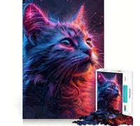 Puzzle de 1000 pièces Portrait de Chat néon pour Adultes, Jeu de réflexion, Cadeau, Moment de complicité, découpe soignée, Surprise d'anniversaire (50x75cm)