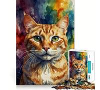 Puzzle de 1000 pièces Portrait de Chat Orange à l'aquarelle pour Adultes, 38x52cm, idéal pour Un Cadeau Amusant et Stimulant