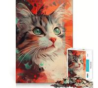 Puzzle de 1000 pièces Portrait de Chat sur Fond Abstrait Ajustement Parfait Art,entraînement Mental,Divertissement,Temps de Repos,Jeu,Cadeau apaisant de Noël (38x52cm)
