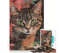 Puzzle de 1000 pièces Portrait de Chat sur Fond Abstrait Finitions soignées Jeu de réflexion Relaxant Idée Cadeau de Noël (50x75cm)