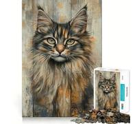 Puzzle de 1000 pièces Portrait de Chat sur Panneau de Bois Découpe Impeccable Jeu Amusant et résolvant Cadeau Artistique Gratuit (38x26cm)