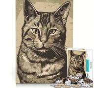 Puzzle de 1000 pièces Portrait de Chat Vintage Mignon, Jeu de réflexion, détente intellectuelle, Cadeau d'anniversaire, 38x52cm