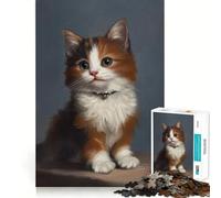Puzzle de 1000 pièces,Portrait de Chaton Calico,Bords Nets,décoration,résolution de problèmes,Divertissement Facile,Cadeau de Noël (50x75cm)
