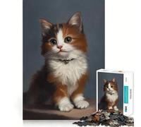 Puzzle de 1000 pièces Portrait de Chaton Calico Découpe précise Jeu Amusant et Stimulant pour l'esprit Jeu de détente Cadeau d'anniversaire Activité Artistique (38x52cm)