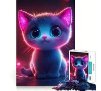 Puzzle de 1000 pièces Portrait de Chaton Lumineux néon pour Adultes, Jeu d'exercice Mental Silencieux et Amusant, Cadeau attentionné (50x75cm)