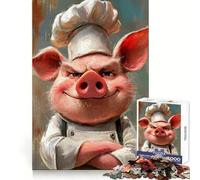 Puzzle de 1000 pièces Portrait de Chef Cochon pour Adultes stimule la mémoire,se détend et Offre Un Cadeau de qualité (38x26cm)