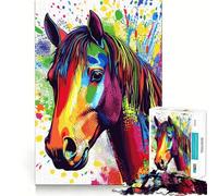 Puzzle de 1000 pièces Portrait de Cheval Arc-en-Ciel Pop Art pour Adolescents, idéal pour renforcer Les Liens familiaux, Bords précis, Cadeau attentionné (38x52cm)