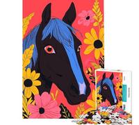 Puzzle de 1000 pièces Portrait de Cheval Fleuri pour Anniversaire Noël Jeu éducatif pour améliorer la mémoire à partir de 14 Ans 38x26cm