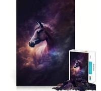 Puzzle de 1000 pièces Portrait de Cheval Spatial pour Adultes et Adolescents, Jeu d'adresse apaisant et Amusant, Bords serrés, pour Les fêtes (50x75cm)