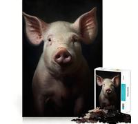 Puzzle de 1000 pièces Portrait de Cochon pour Adultes et Adolescents Jeu de réflexion Intelligent, Anti-Stress, Cadeau de Noël (38x26cm)