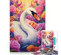 Puzzle de 1000 pièces Portrait de Cygne et de Fleurs pour Adultes, idéal pour stimuler la mémoire, se détendre et s'amuser Découpe de qualité supérieure Un Cadeau attentionné 50x75cm
