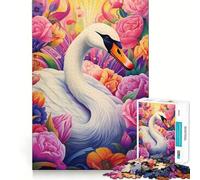 Puzzle de 1000 pièces Portrait de Cygne et de Fleurs pour Adultes, Jeu intellectuel et Relaxant, découpe de qualité, pièce d'art 38x26cm