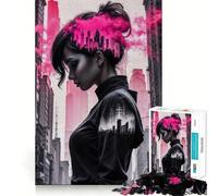Puzzle de 1000 pièces Portrait de Femme Rose pour Adultes Puzzle Relaxant et Artistique à Assembler Cadeau Unique (38x52cm)