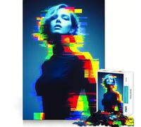 Puzzle de 1000 pièces Portrait de Femme Style Neon Glitch Core pour Adultes Jeu de réflexion Intelligent Découpe précise Objet de Collection (38x52cm)