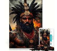 Puzzle de 1000 pièces Portrait de Guerrier Tribal Ajustement Parfait Jeu Stimulant pour Le Cerveau Temps de Repos Décoration Murale de Noël (38x52cm)