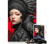 Puzzle de 1000 pièces Portrait de la Reine Corbeau sur Fond Rouge pour Adolescents, Jeu d'exercice Mental, Design apaisant, Cadeau précieux Assembler (38x52cm)