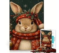 Puzzle de 1000 pièces Portrait de Lapin d'hiver pour Adolescents,Jeu Stimulant Le Cerveau,emboîtement précis,sans espaces,activité relaxante en Groupe à l'intérieur (50x75cm)