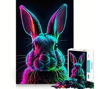 Puzzle de 1000 pièces Portrait de Lapin néon pour Adultes, Jeu de réflexion Amusant à Partager, découpe Parfaite, pour Les fêtes (50x75cm)