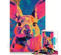 Puzzle de 1000 pièces Portrait de Lapin néon pour Adultes, Jeu de réflexion, Cadeau, Moment de Partage, découpe soignée, Surprise d'anniversaire (50x75cm)