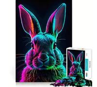 Puzzle de 1000 pièces Portrait de Lapin néon pour Adultes, Jeu d'exercice Mental Silencieux et Amusant, Cadeau attentionné (38x26cm)