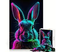 Puzzle de 1000 pièces Portrait de Lapin néon pour Adultes, Jeu d'exercice Mental Silencieux et Amusant, Cadeau attentionné (38x26cm)