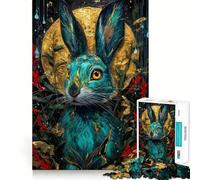 Puzzle de 1000 pièces Portrait de Lapin Turquoise et Or pour Adolescents Un Puzzle Amusant et Relaxant pour développer sa mémoire et créer Une Belle Surprise 38x52cm