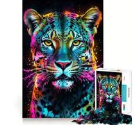 Puzzle de 1000 pièces Portrait de léopard néon pour Adolescents Un Cadeau Exquis pour stimuler la mémoire, se détendre et s’Amuser (38x52cm)