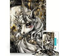 Puzzle de 1000 pièces Portrait de Licorne Mystique pour Adultes et Adolescents Jeu de logique Clair Découpe Parfaite pour Les vœux du Père Noël (38x52cm)