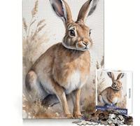 Puzzle de 1000 pièces Portrait de lièvre à l'aquarelle pour Adolescents, Stimulant la logique, Anti-Stress, Amusant et aux découpes nettes, (50x75cm)