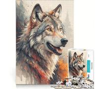 Puzzle de 1000 pièces Portrait de Loup à l'aquarelle Jeu Manuel pour entraîner Votre Cerveau et Vos Mains grâce à des pièces de Formes aléatoires Qui s'emboîtent Parfaitement 38x26cm