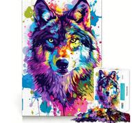 Puzzle de 1000 pièces Portrait de Loup aux Couleurs Vives (50x75cm) Jeu d'adresse et de réflexion Assemblage Stable Pièces Qui ne bougent Pas Passe-Temps agréable pour Les Longs Week-Ends
