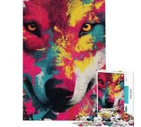 Puzzle de 1000 pièces Portrait de Loup coloré avec éclaboussures de Peinture Puzzle pour Adolescents Entraînement du Cerveau et de la dextérité Cadeau pour Amis et Famille (Dimensions : 38x26cm)