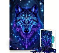 Puzzle de 1000 pièces Portrait de Loup néon dans Une forêt Sombre pour Adolescents, Jeu de logique et de réflexion, Passe-Temps Silencieux, Bords Lisses, Cadeau Unique (50x75cm)
