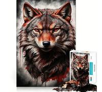 Puzzle de 1000 pièces Portrait de Loup Rouge pour Adultes Renforce la mémoire, apaise l'esprit, qualité supérieure, Surprise chaleureuse (50x75cm)