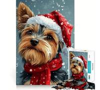 Puzzle de 1000 pièces Portrait de Noël d'un Yorkshire pour Adultes Un Exercice Mental Amusant,découpé avec précision,aux Bords Lisses,idéal pour des soirées tranquilles (38x52cm)