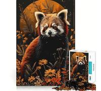 Puzzle de 1000 pièces Portrait de Panda Roux et Fleurs pour Adultes, Jeu de logique Fine, Loisirs, Bords Nets, Objet de Collection (38x52cm)