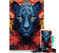 Puzzle de 1000 pièces Portrait de panthère et de Fleurs pour Adultes, idéal pour se concentrer et se détendre (38x52cm)