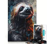Puzzle de 1000 pièces Portrait de Paresseux au Charbon de Bois Découpe de qualité supérieure Jeu créatif et intellectuel Paix et Divertissement Décoration Murale de Noël (50x75cm)